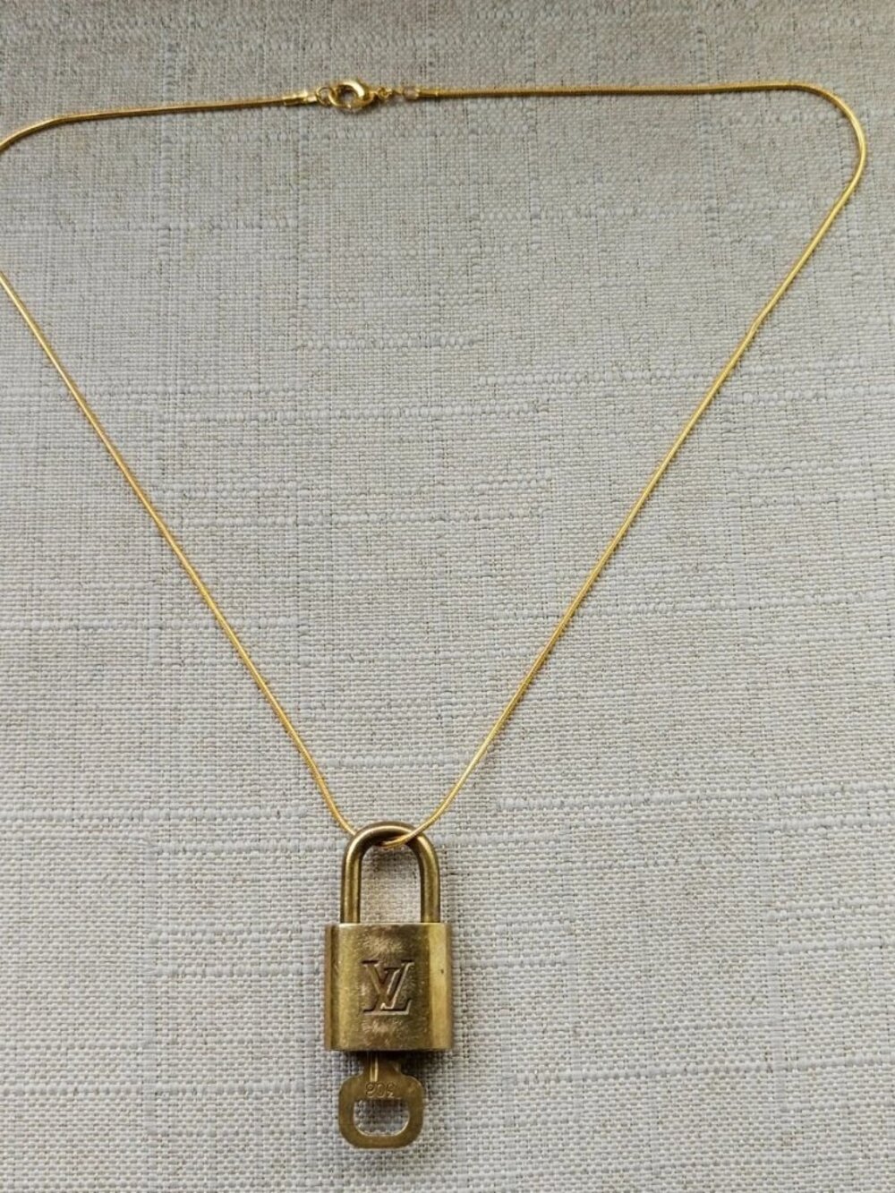 Vintage Louis Vuitton Key Lock Pendant Necklace Gold Tone Padlock Made in France - Picture 8 of 12